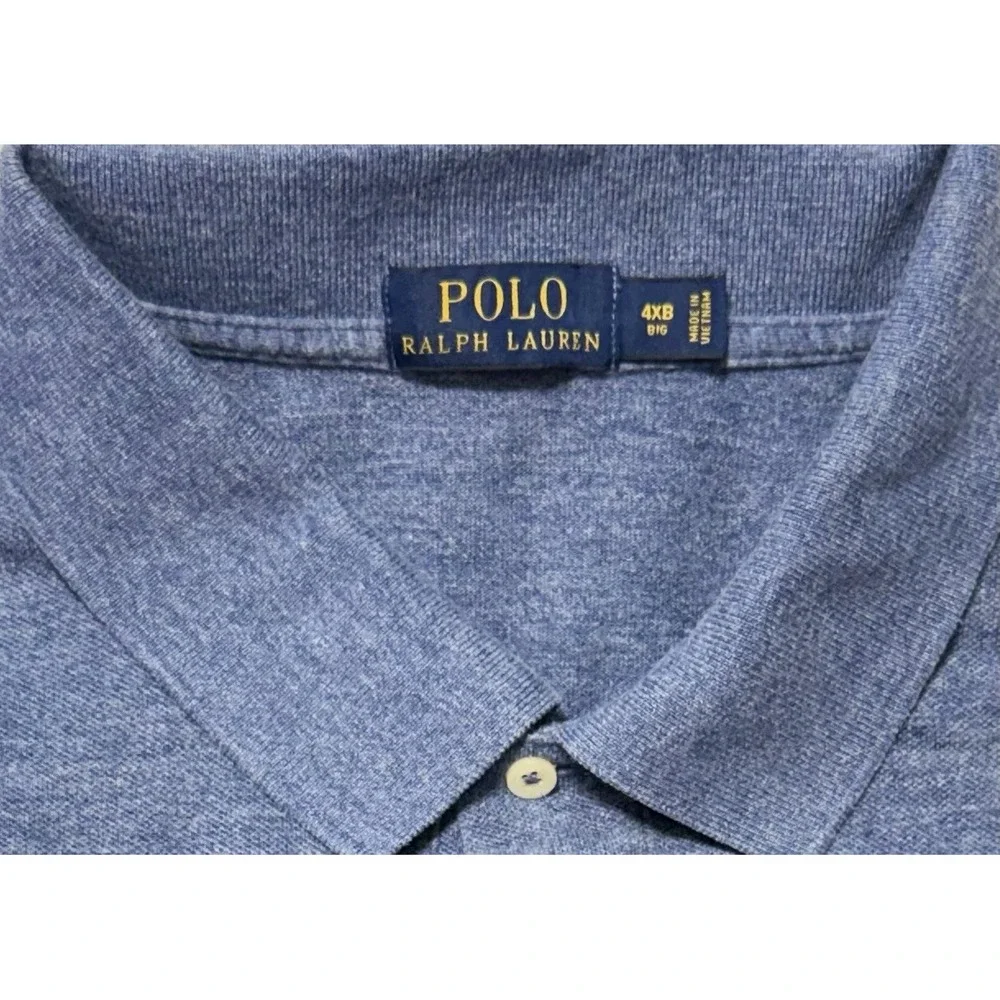 Polo Ralph Lauren Shirt Mens 4XB Big & Tall Blue Heather Cotton Polo Pony Logo